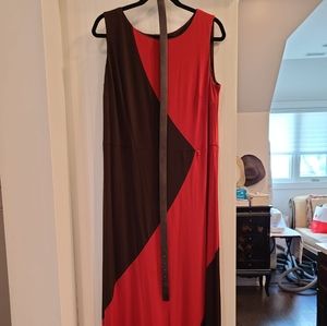 Orange and brown long dress with a belt